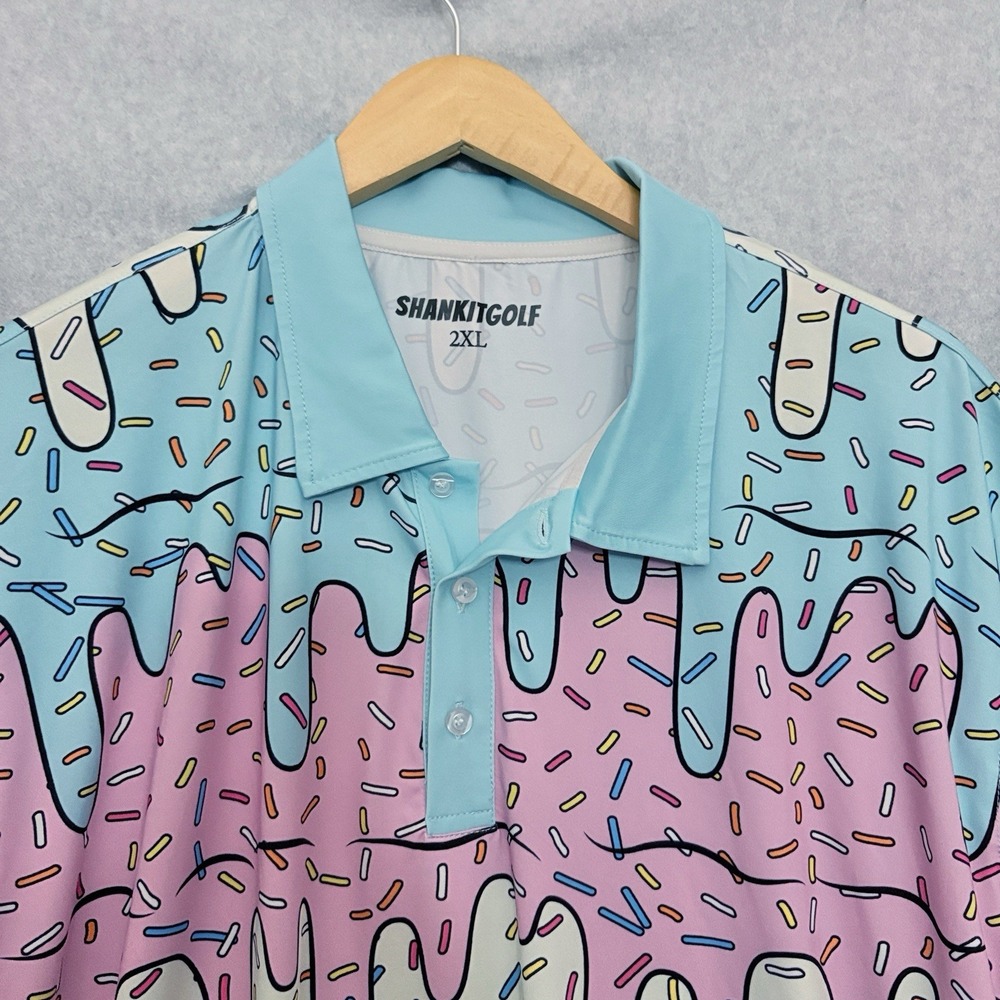 Shank It Golf Polo Shirt Mens 2XL Crazy Melt Colorful All Over Print Loud Flashy - Picture 3 of 8